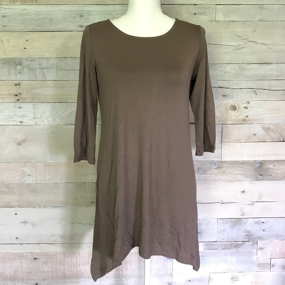 LBISSE 3/4 Sleeve Asymmetrical Knit Tunic Shirt Top Medium